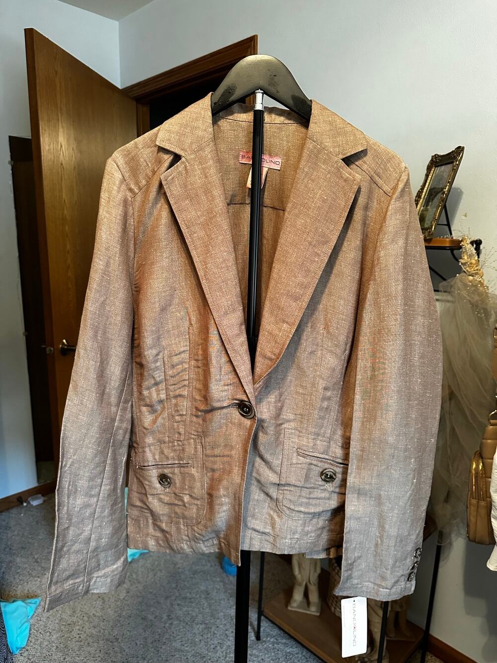 NWT Bandolino Tan Rayon Linen Blend Blazer Jacket Beige Size 16